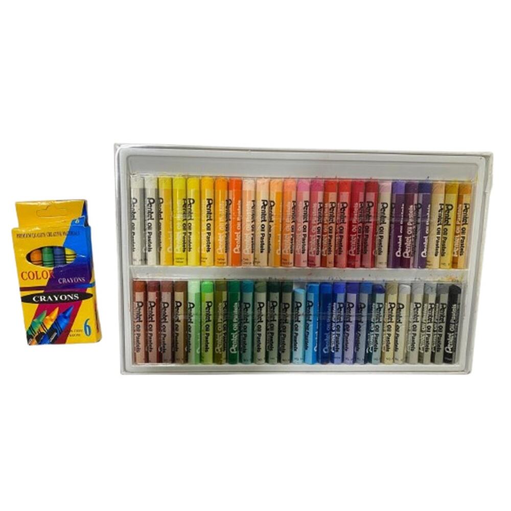 Pentel Arts Oil Pastels 50 Color Set With Crayons New